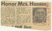 "Honor Mrs. Hamer" Article, circa 1965