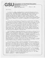 Correspondence from GSU Committee on Apartheid Education, February 4, 1986