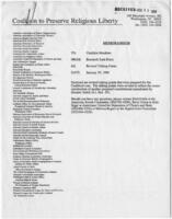 Correspondence from the Coalition to Preserve Religious Liberty, January 29, 1996