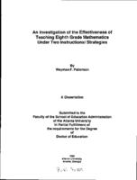 An investigation of the effectiveness of teaching eighth grade mathematics under two instructional strategies, 1989