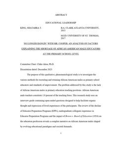 No Longer Hangin' with Mr. Cooper: An Analysis of Factors Explaining the Shortage of African American Male Educators at the Primary School Level