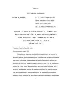 Influence of Spirituality, Spiritual Identity, Stakeholders, and Leadership Styles on the Decision-making Process of Senior Higher Education Leaders at a Public and a Private Historically Black College And/Or University