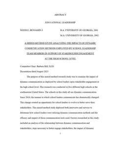 A Mixed-method Study Analyzing the Impacts of Dynamic Communication Methods Employed by School Leadership Team Members in Support of Stakeholder Engagement At the High School Level