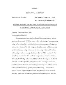 Factors Affecting the Financial Decision-Making of African American College Students: A Case Study