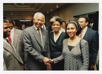 Nelson Mandela, Brenda H. Cole, Andrew Young, and an Unidentified Woman at Convocation, 1993