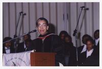 Catherine LeBlanc on Stage at Convocation, 1998