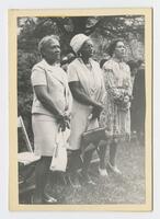 Mrs. Jewel Simon, Mrs. Anne P. Henderson, and Unidentified Woman at the Clark College Commencement, 1975