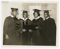James P. Brawley and Three Unidentified Graduates at Commencement, circa 1960