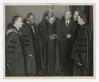 University Presidents, Vivian H. Henderson, James P. Brawley, Benjamin Elijah Mays, Lewis, Rufus E. Clement, and Florence M. Read, at Convocation, 1952