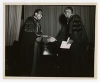 President Brawley and Dr. Olson on Stage at Commencement, circa 1965