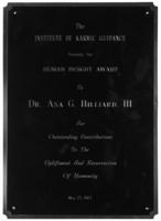 Human Insight Award Plaque, May 25, 1987