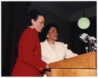 Dr. Johnnetta Betsch Cole with Coretta Scott King at Press Conference, circa 1990