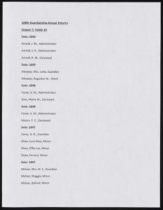 1890s Guardianship Annual Returns Drawer 7, Folder # 2
