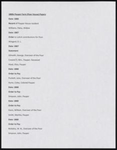 1860s Pauper Farm (Poor House) Papers