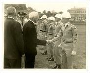 Photograph of Robert Christopher Meaders presenting a medal to a North Georgia College cadet, Dahlonega, Georgia, 1959