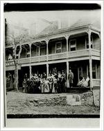 Photograph of Brenau students in front of Besser Hotel, Dahlonega, Georgia, 1909