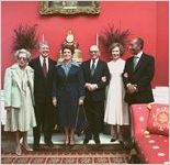 A triumphant moment for Prime Minister Begin and Presidents Carter and Sadat with their First Ladies.