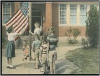 Photograph of children raising a flag, Clarkesville, Habersham County, Georgia, 1950