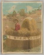 Photograph of young boys and a haystack at an outdoor event, Clarkesville, Habersham County, Georgia, 1953