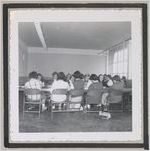 Photograph of a room full of young women seated at tables, Clarkesville, Habersham County, Georgia, 1950