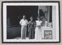 Photograph of North Habersham High School students and older man in front of a local store, Clarkesville, Habersham County, Georgia, 1950
