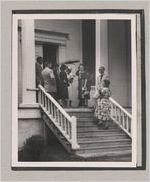 Photograph of people gathered together along the front steps of a church, Clarkesville, Habersham County, Georgia, 1950