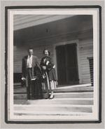 Photograph of a man and woman standing on the front stairs of a building, Clarkesville, Habersham County, Georgia, 1950
