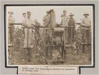 Photograph of hybrid seed corn detasseling machine in operation on Hardman Farm, Clarkesville, Habersham County, Georgia, 1950
