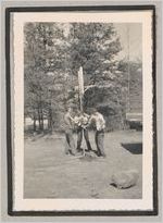 Photograph of men erecting a basketball backboard, Clarkesville, Habersham County, Georgia, 1950