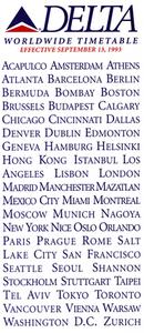 Delta Air Lines Worldwide Timetable September 13, 1993
