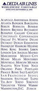 Delta Air Lines Worldwide Timetable September 12, 1994