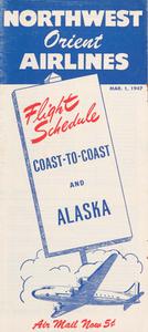 Northwest Orient Airlines Flight Schedule 1947 March 1