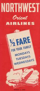 Northwest Orient Airlines Flight Schedule 1949 March 1