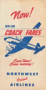 Northwest Orient Airlines Coach Fares Timetable 1949 March 24