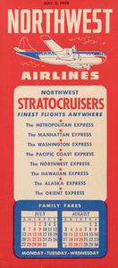 Northwest Airlines Flight Schedule 1952 July 3