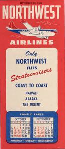 Northwest Airlines Flight Schedule 1952 September 28