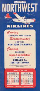 Northwest Airlines Flight Schedule 1953 March 15