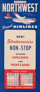 Northwest Orient Airlines Flight Schedule 1953 September 27
