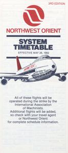 Northwest Orient Airlines System Timetable 1982 May 26, 3rd edition