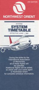 Northwest Orient Airlines Interim System Timetable 1982 June 1, 4th edition