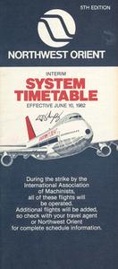 Northwest Orient Airlines Interim System Timetable 1982 June 10, 5th edition