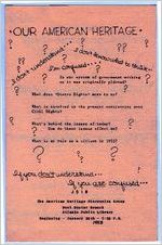 Program: "Our American Heritage" The American Heritage Discussion Group. West Hunter Branch Atlanta Public Library, January 20, 1953