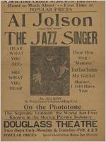 Handbill for the Douglass Theatre, advertising The jazz singer with Al Jolson, [1928] Feb. 4 and 5