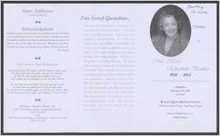 In loving memory of Mrs. Mary Elizabeth Bentley, 1939-2005, Saturday, February 19, 2005, 2:00 p.m., Walnut Grove Baptist Church, 3066 Ray Owens Road, Appling Georgia, Reverend Elijah Barnes, Jr., officiating