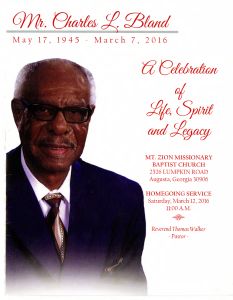 Mr. Charles L. Bland, May 17, 1945 - March 7, 2016. A Celebration of Life, Spirit and Legacy.