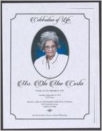 Celebration of life Mrs. Ola Mae Curtis, October 16, 1912-September 8, 2015, Monday, September 14, 2015, 12:00 noon, Bethel African Methodist Episcopal Church, 623 Crawford Avenue, Augusta, Georgia, Reverend Mark S. Pierson, pastor, officiating