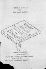 Funeral services for Mr. Shell Garnett, January 16, 1972, 3:30 p.m., First Mt. Carmel Baptist Church, Winfield Ga., Rev. C.I. Benafield, pastor