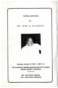 Funeral Services for Mr. John D. Gilchrist, Saturday, October 14, 1978 - 2:00 P.M.