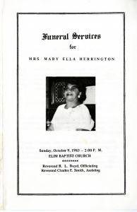 Funeral Servies for Mrs. Mary Ella Herrington
