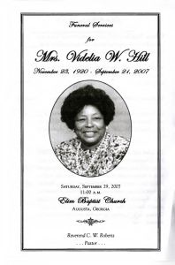 Funeral Services for Mrs. Videlia W. Hill November 23, 1920 - September 21, 2007
